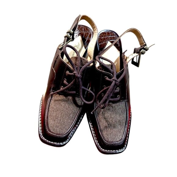 Antonio Melani Rae Brown Leather Slingback Block Heel Lace-Up Women 6.5 NWOB - Picture 4 of 8